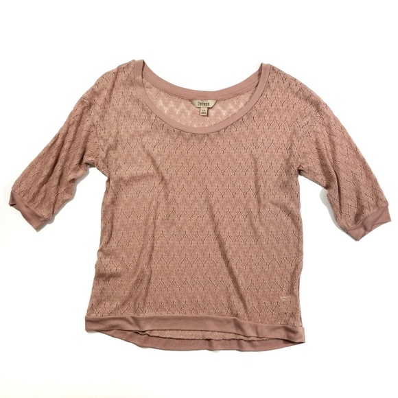 Decree Tops - Decree Pink Dusty Rose Lace 3/4 Sleeve Top Large